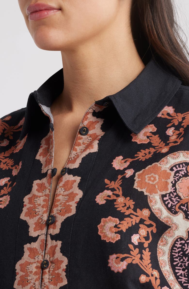 Cleobella Jeni Medallion Print Cotton & Linen Camp Shirt, Alternate, color,