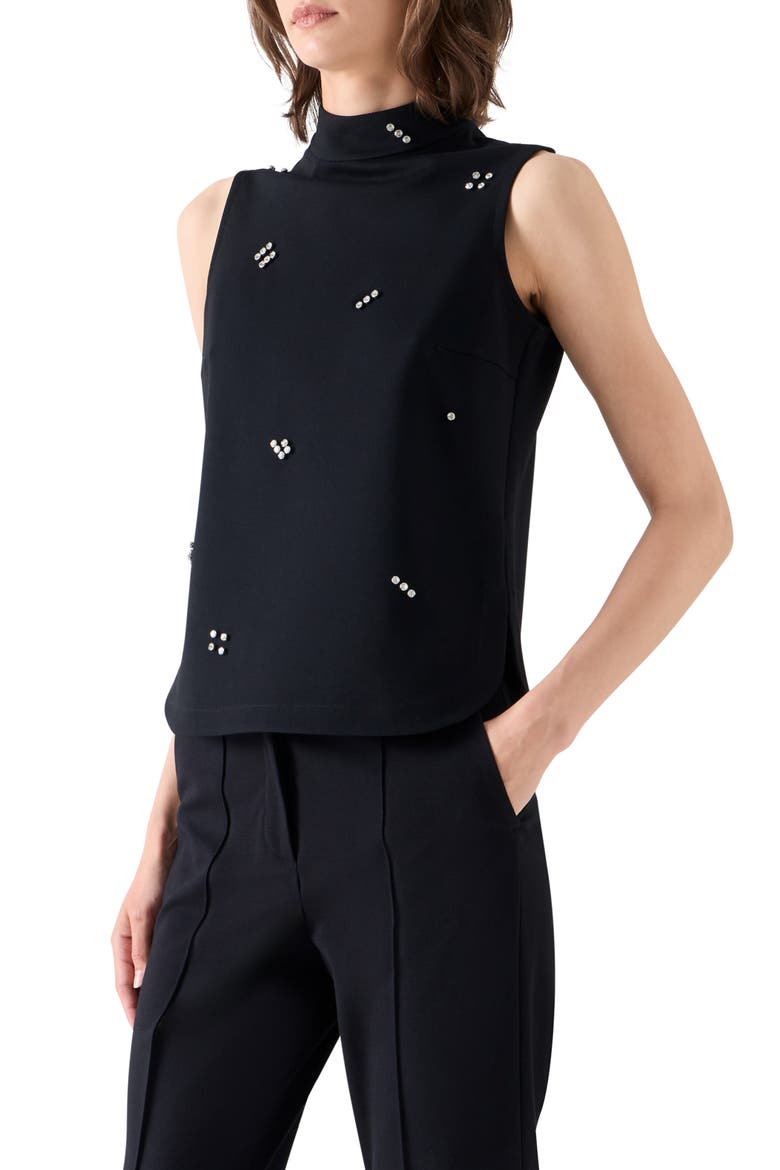 Dice-Dot Embellished Mock Neck Jersey Top, Alternate, color, BLACK