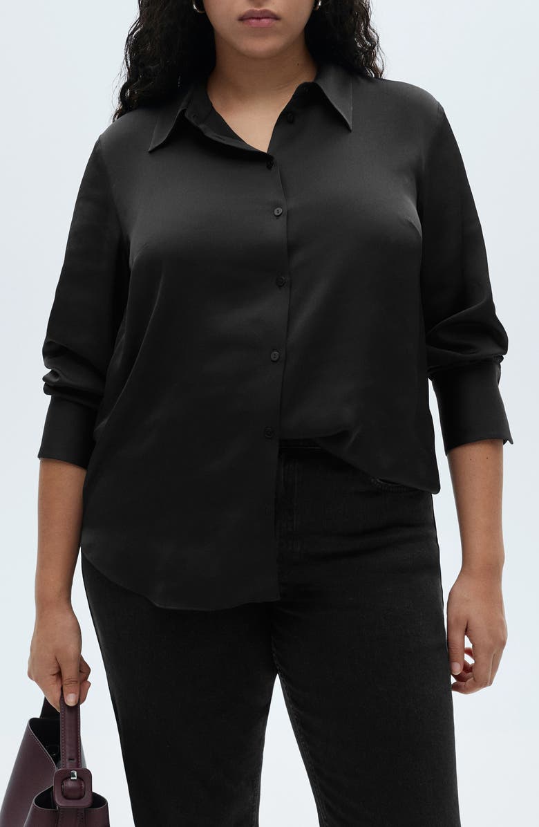 MANGO Satin Button-Up Shirt, Alternate, color, 