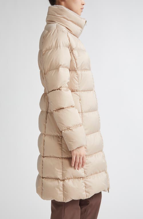 Herno Faux Fur Trim Satin Down Coat In Neutral