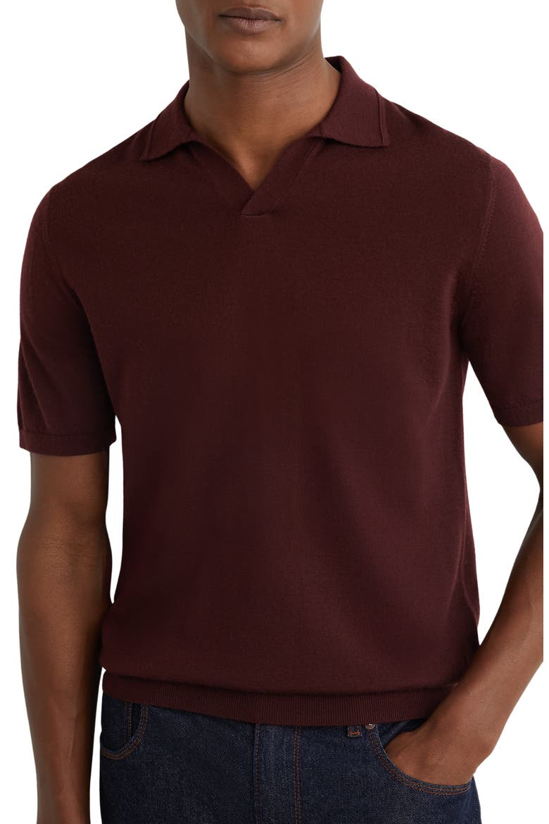 Duchie Short Sleeve Wool Polo Sweater, Main, color, PORT RED