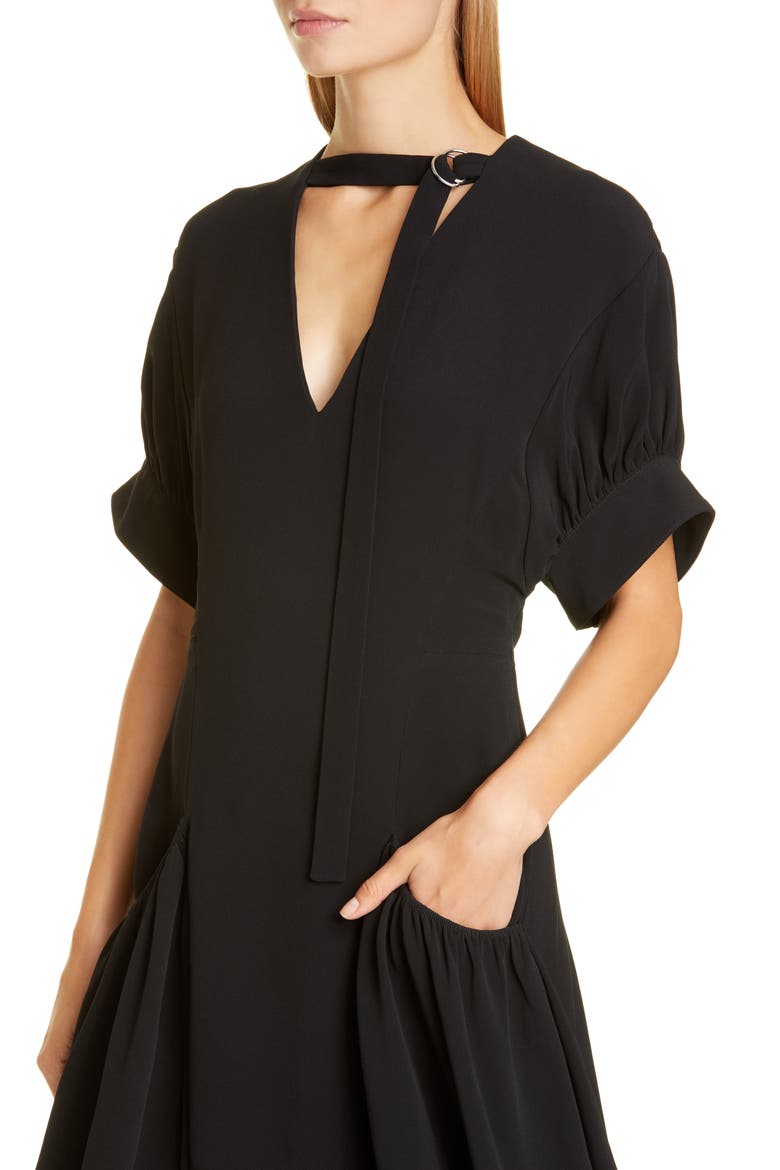 Buckle Strap Short Sleeve Crepe Dress, Alternate, color, BLACK