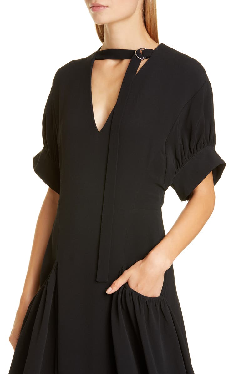 Proenza Schouler Buckle Strap Short Sleeve Crepe Dress, Alternate, color,