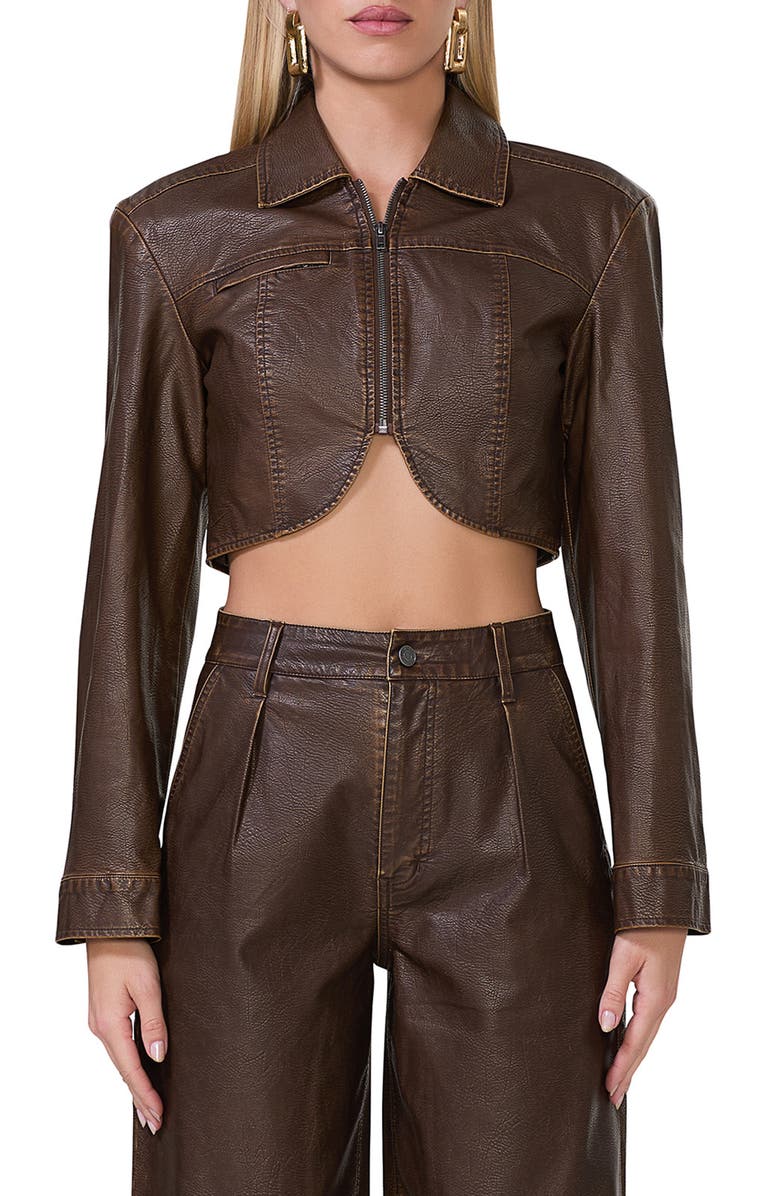 AFRM Hallie Crop Faux Leather Jacket, Main, color, 
