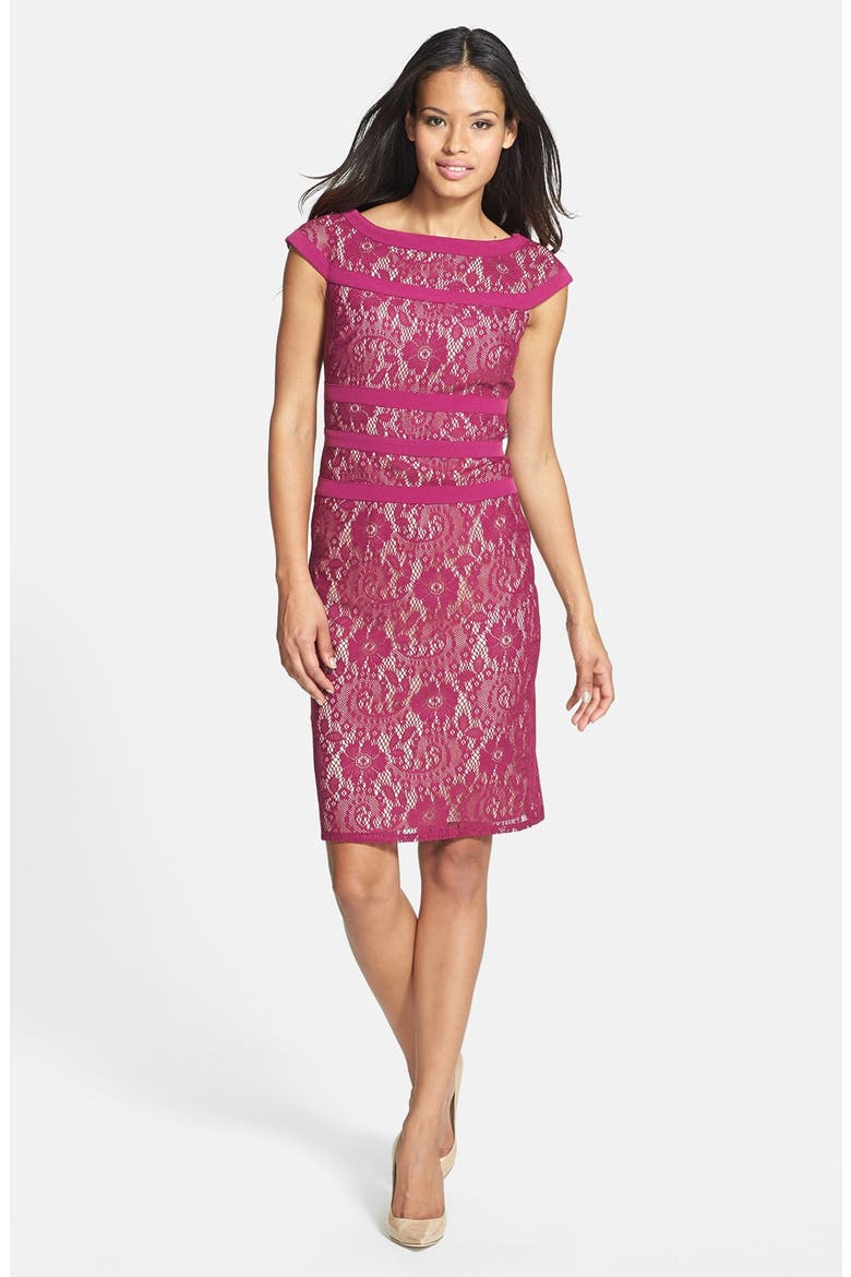 Lace Sheath Dress, Main, color, BLACK