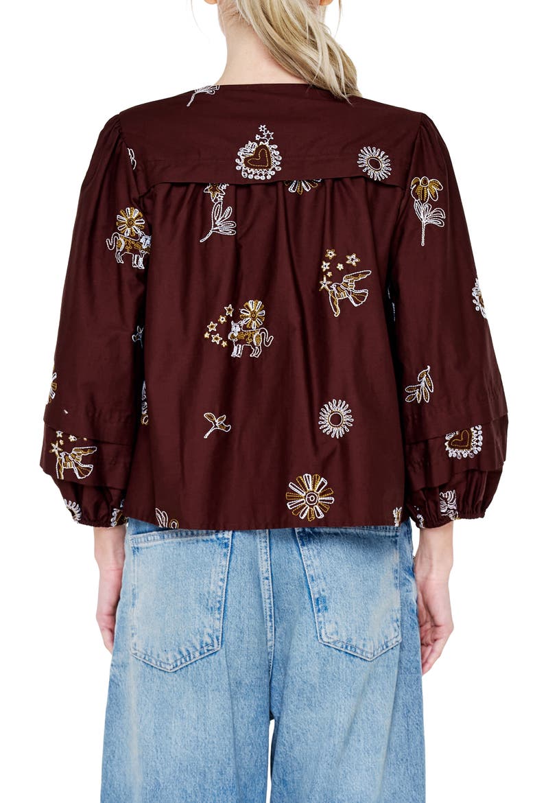 Liliane Embroidered Cotton Poplin Shirt, Alternate, color, BROWN