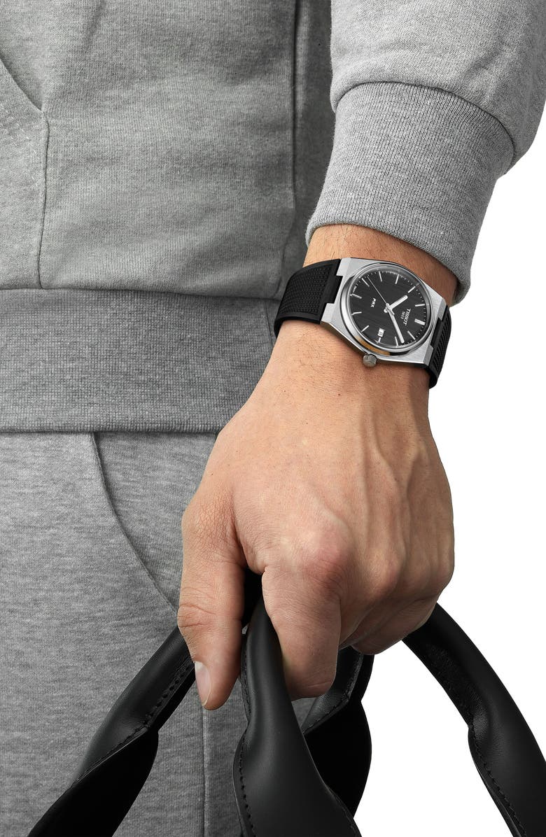 Tissot PRX Rubber Strap Watch, 40mm, Alternate, color, Black