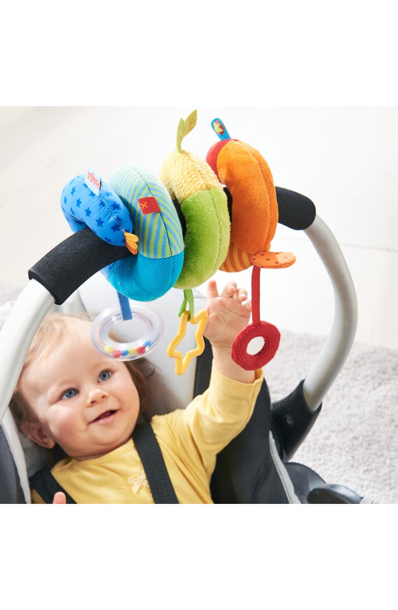 HABA Rainbow Activity Spiral Car Seat Toy and Stroller Toys for Baby 0-6 Months - Baby Travel Toy with Rattle Teething Element and Sensory Activities, Alternate, color, Multi