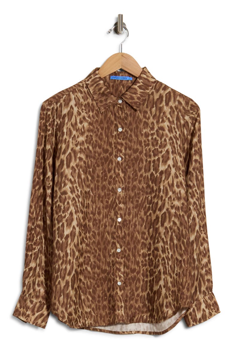 Leopard Print Button-Up Shirt, Main, color, DK BROWN/ BROWN
