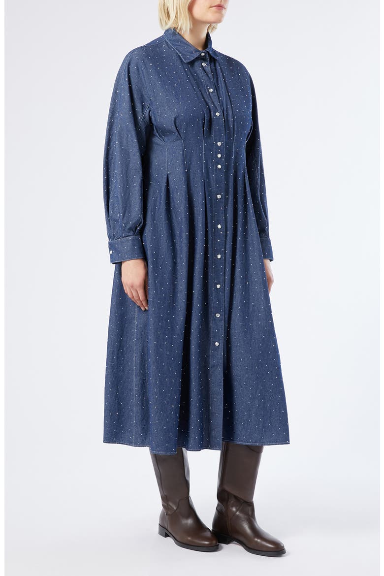 Jimco Rhinestone Detail Long Sleeve Denim Shirtdress, Alternate, color, NAVY