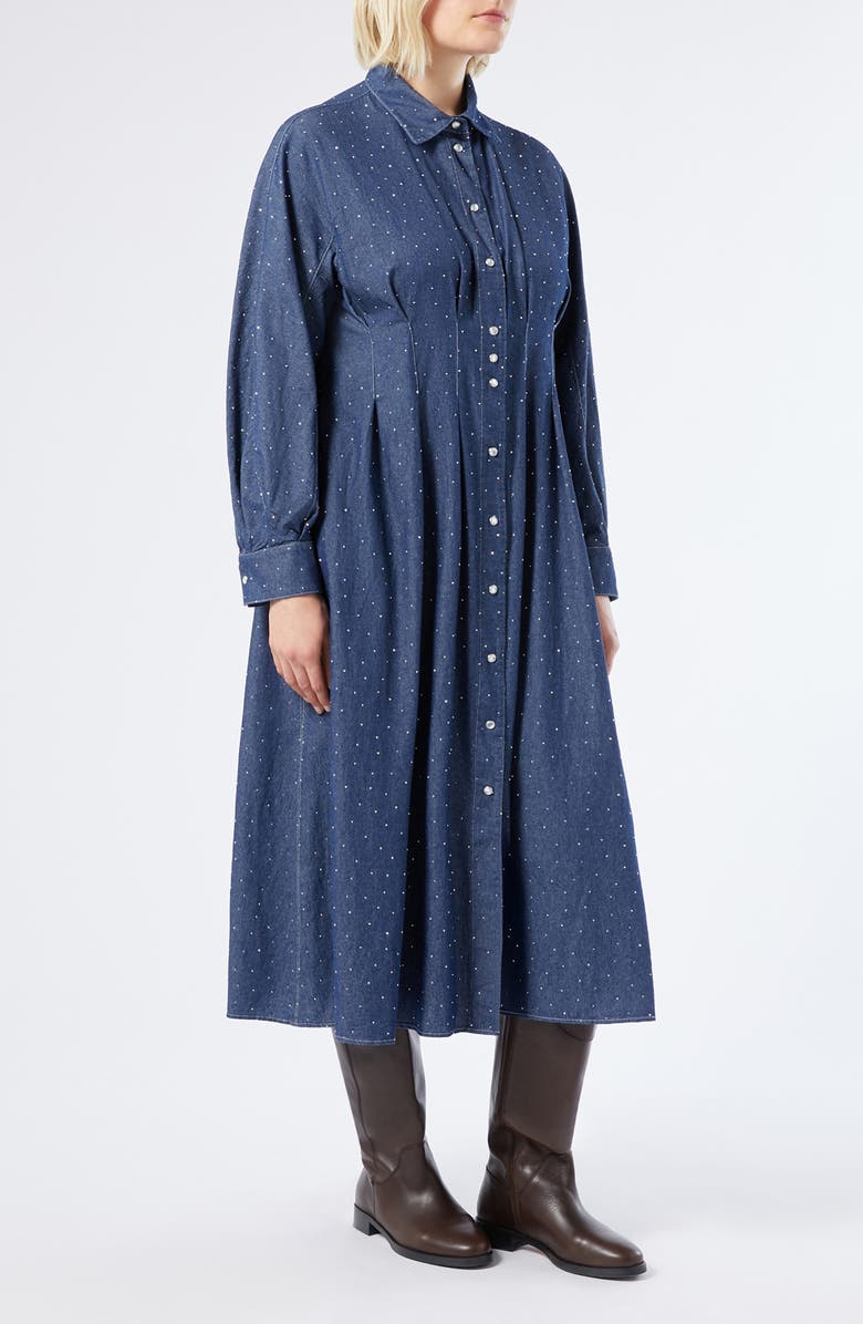 Marina Rinaldi Jimco Rhinestone Detail Long Sleeve Denim Shirtdress, Alternate, color, Navy