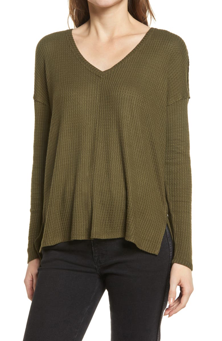 GIBSONLOOK Thermal V-Neck Tunic, Main, color, Olive