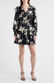 Chelsea28 Floral Long Sleeve Tiered Chiffon Minidress