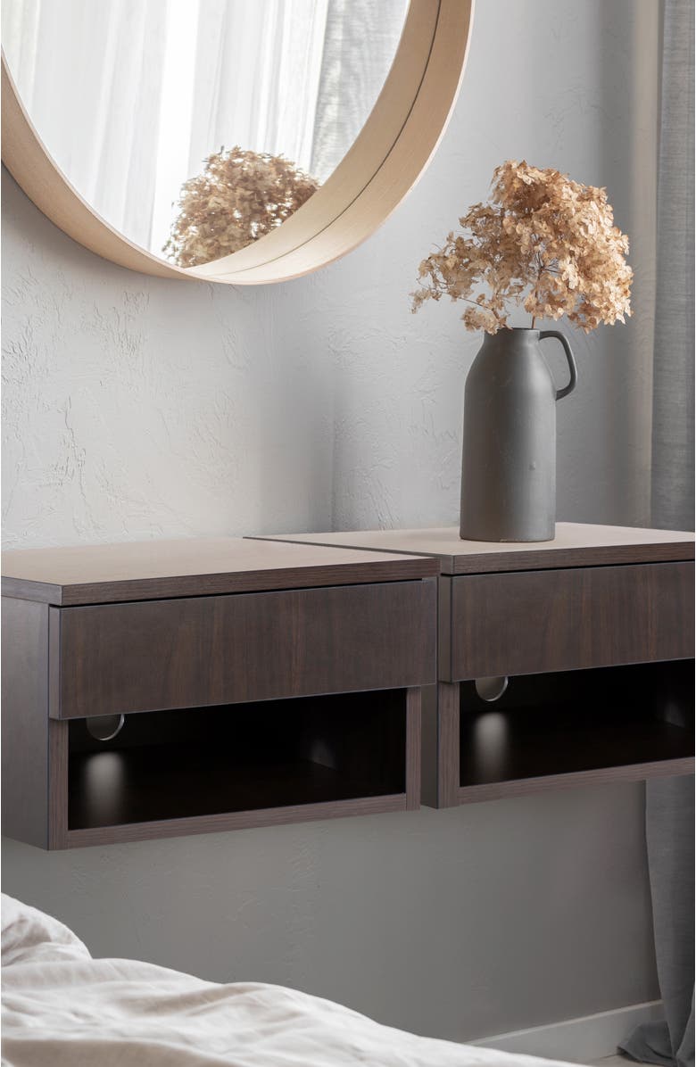 JONATHAN Y Ettore Mid-Century Modern Floating Wall Mounted Nightstand with Soft-Close Drawer and Cable Hole, Alternate, color, Black