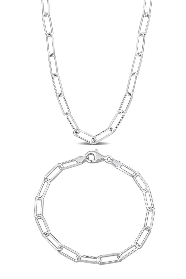 Diamond Cut Paperclip Necklace & Bracelet Set, Main, color, SILVER