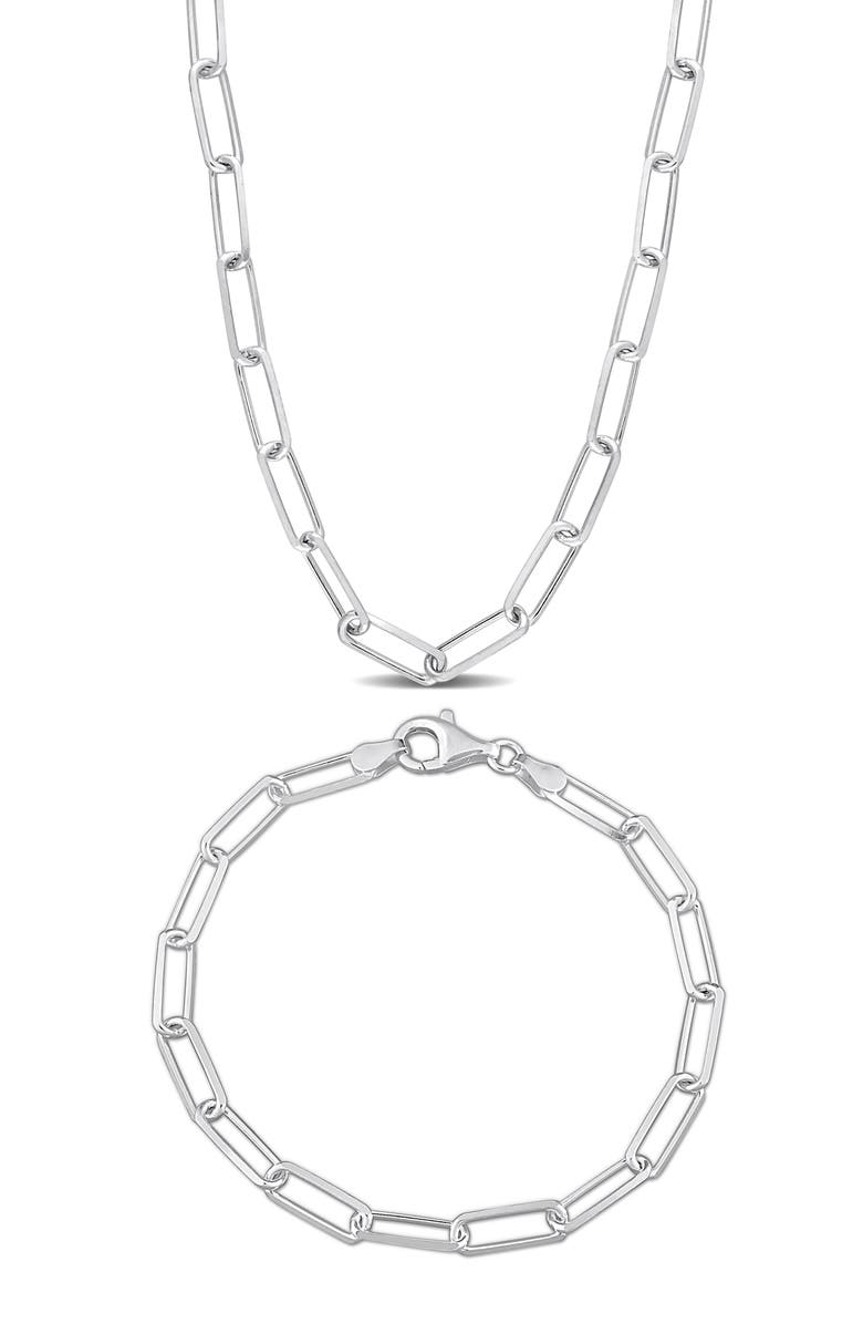 DELMAR Diamond Cut Paperclip Necklace & Bracelet Set, Main, color, 