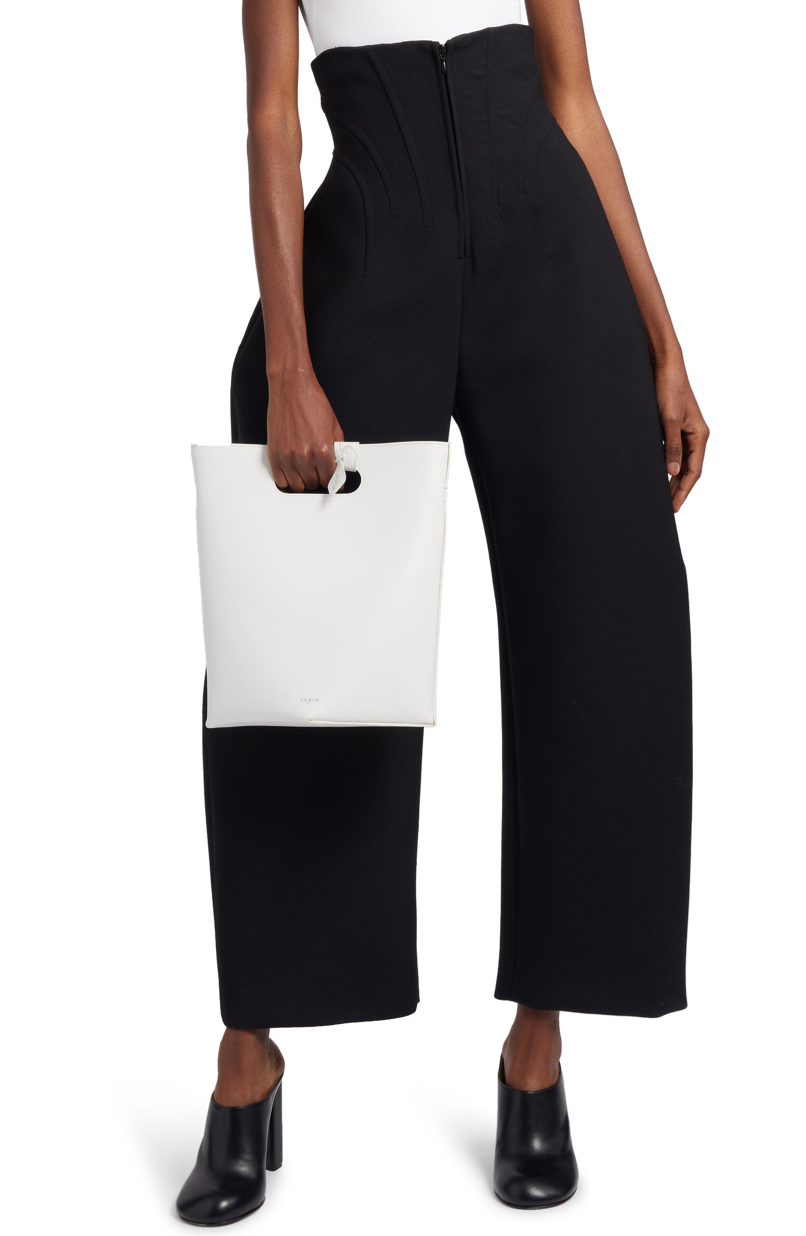 Alaïa Folded Calfskin Leather Tote, Alternate, color, 