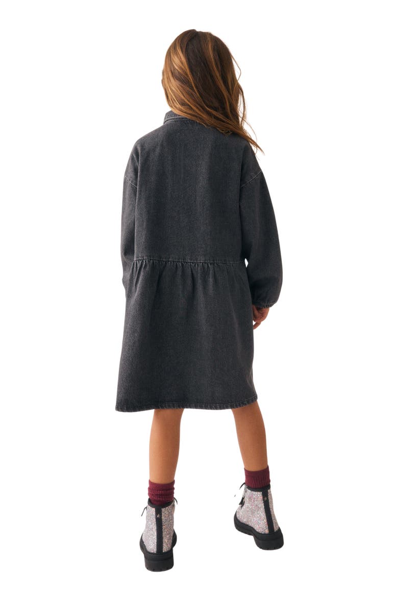 Kids' Diamante Long Sleeve Cotton Denim Shirtdress, Alternate, color, BLACK