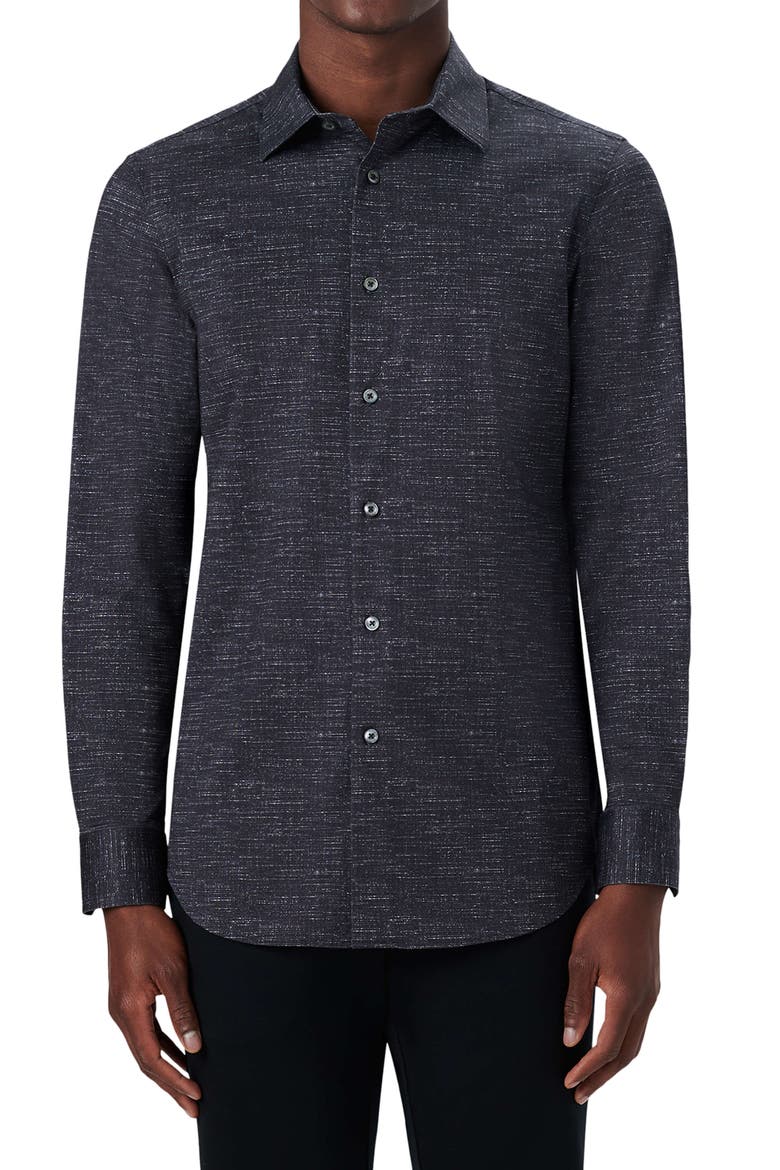 OoohCotton® Button-Up Shirt, Main, color, BLACK