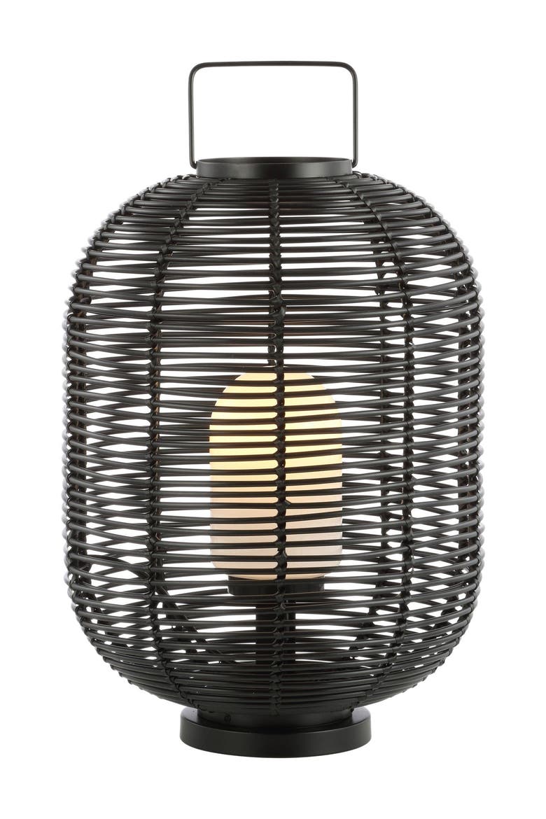 Kandella 26.7" Outdoor Woven Oval Asian LED Lantern, Black, Main, color, Black