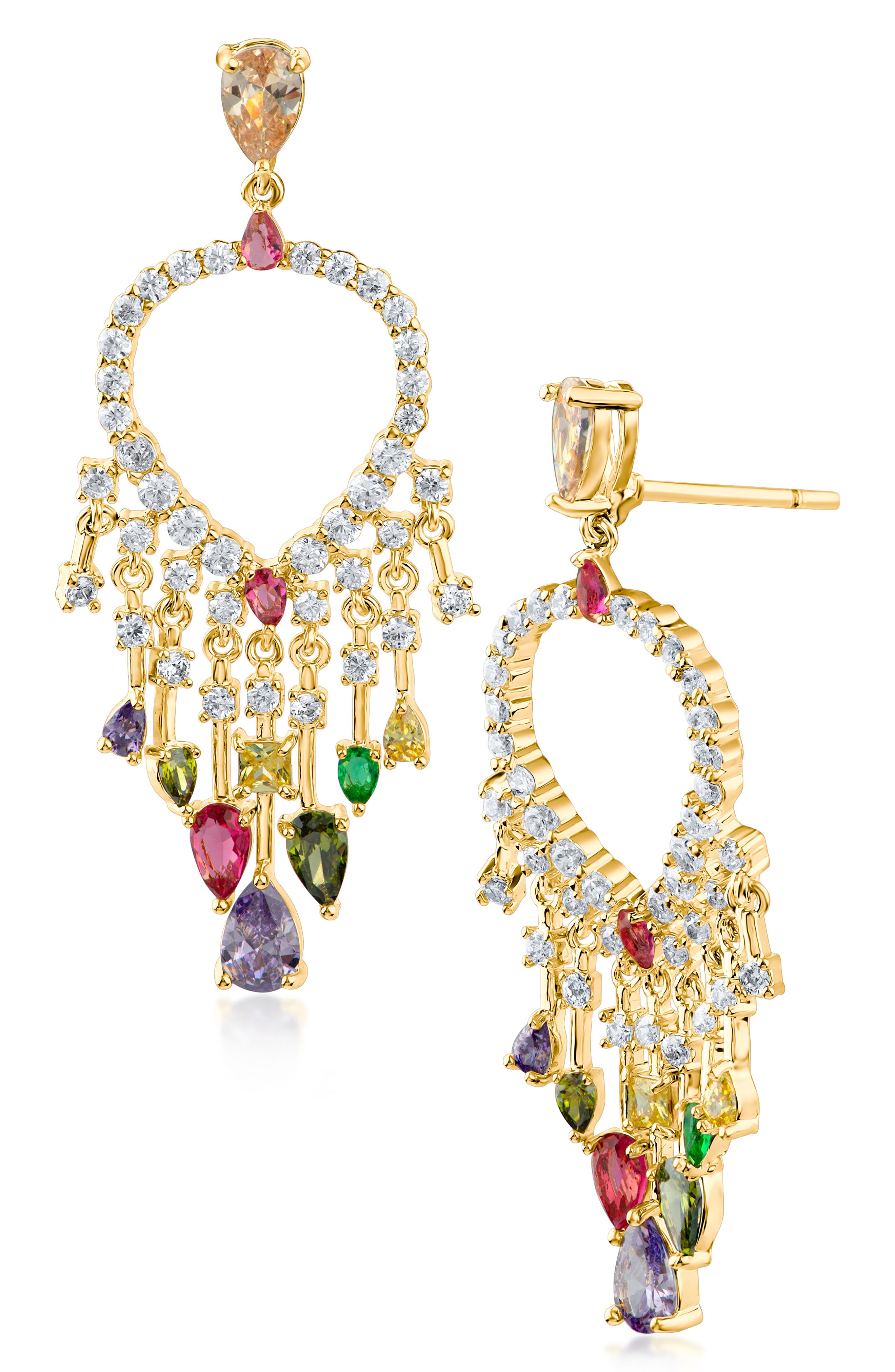CZ by Kenneth Jay Lane Mixed CZ Front-Facing Teardrop Chandelier Earrings