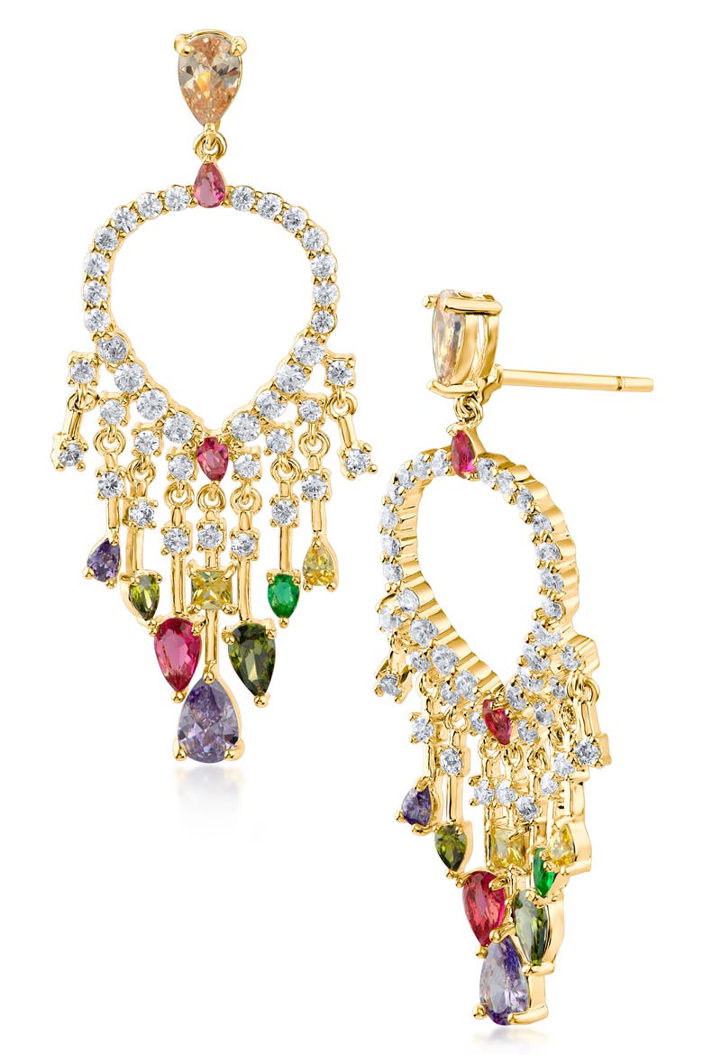 Mixed CZ Front-Facing Teardrop Chandelier Earrings, Main, color, MULTI