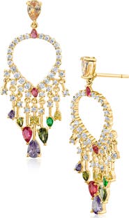 CZ by Kenneth Jay Lane Mixed CZ Front-Facing Teardrop Chandelier Earrings