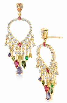 CZ by Kenneth Jay Lane Mixed CZ Front-Facing Teardrop Chandelier Earrings