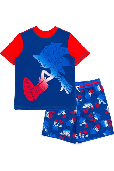 Sonic the Hedgehog 2-Piece Swimwear Rash Guard and Swim Trunks Set