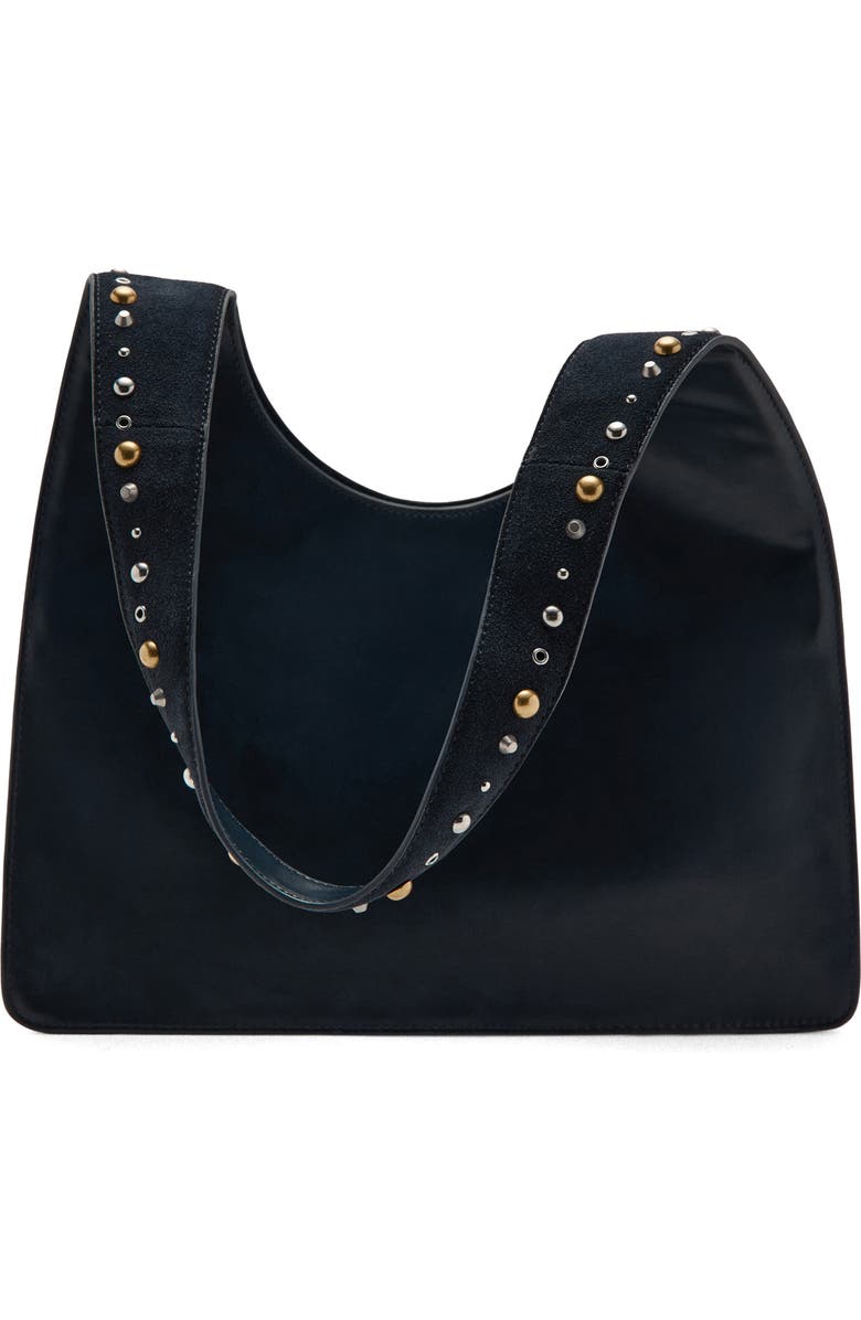 MANGO Studded Suede Shoulder Bag, Alternate, color, Navy