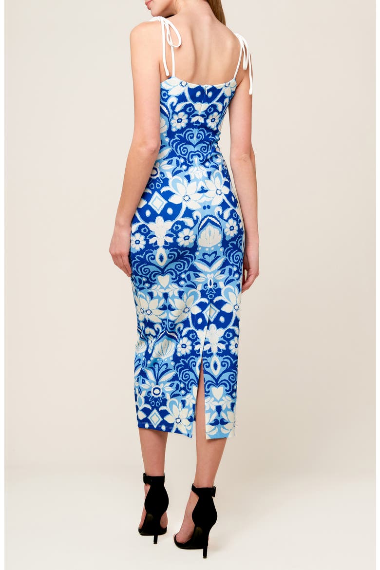 Floral Tie Strap Midi Dress, Alternate, color, BLUE/ WHITE