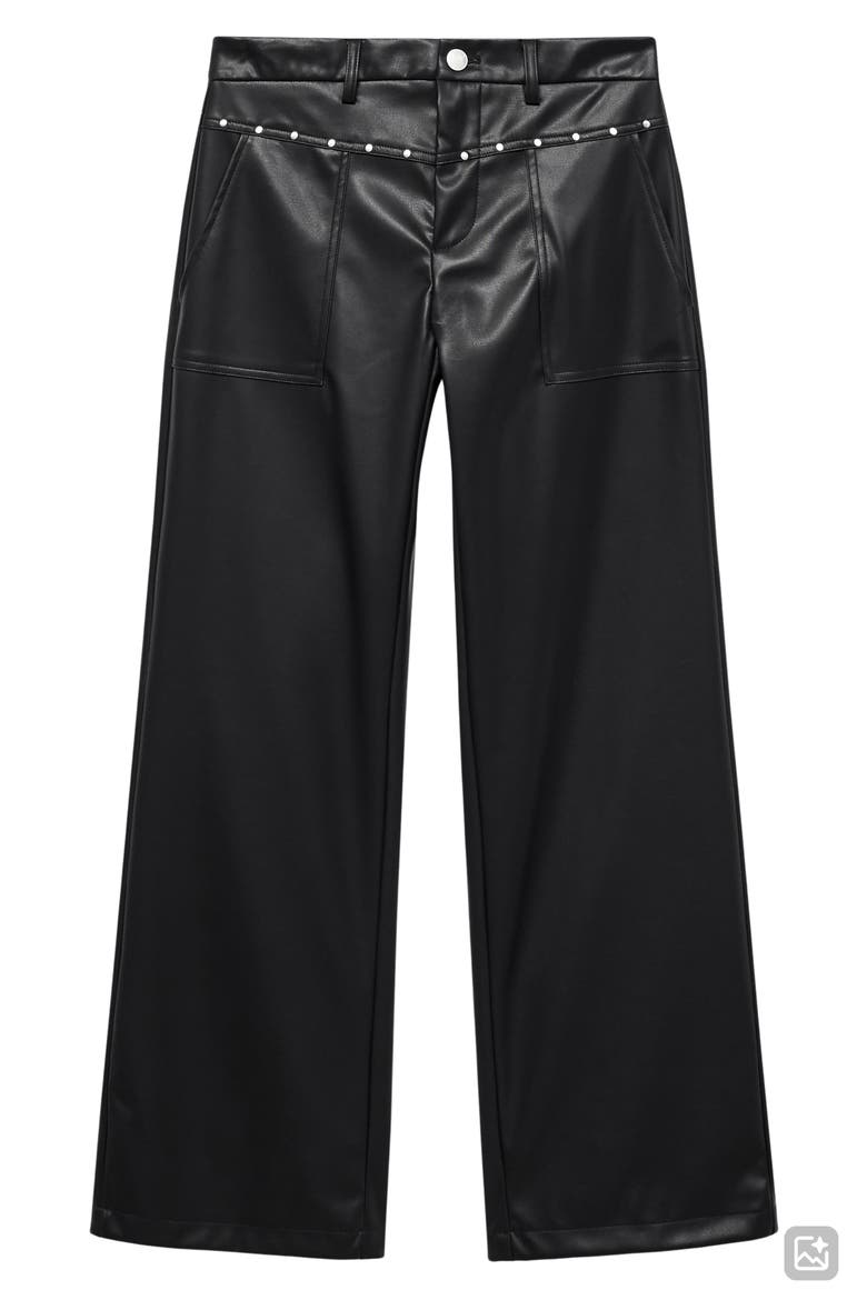 Studded Faux Leather Wide Leg Pants, Alternate, color, BLACK