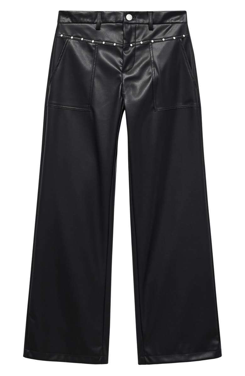 MANGO TEEN Studded Faux Leather Wide Leg Pants, Alternate, color, Black