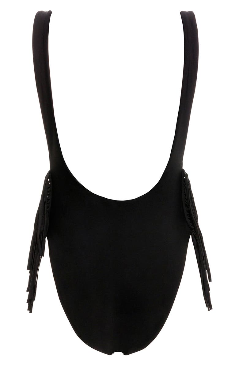 Agua Bendita Tribeca Nopal Fringe Low Back One-Piece Swimsuit, Alternate, color, Black