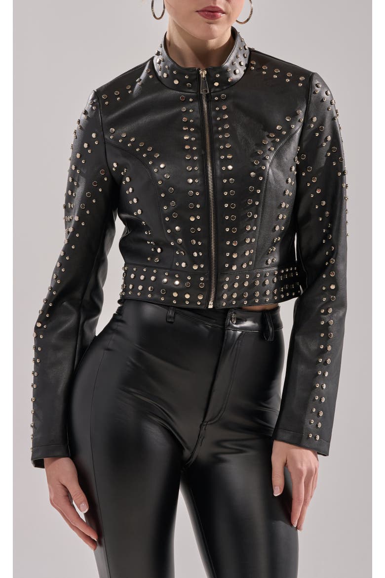 Silvina Studded Vegan Leather Jacket, Alternate, color, BLACK