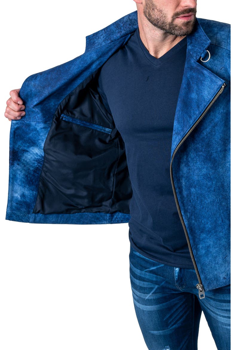 Gene Blue Leather Jacket, Alternate, color, BLUE