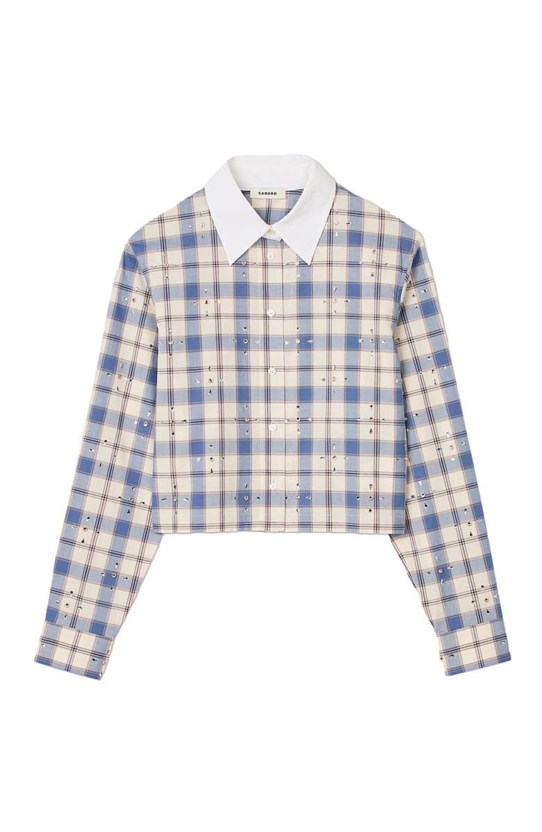 SANDRO Rhinestone check shirt, Alternate, color, 
