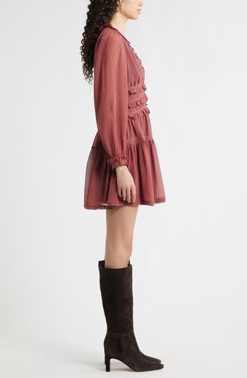 Long Sleeve Ruffle Trim Minidress