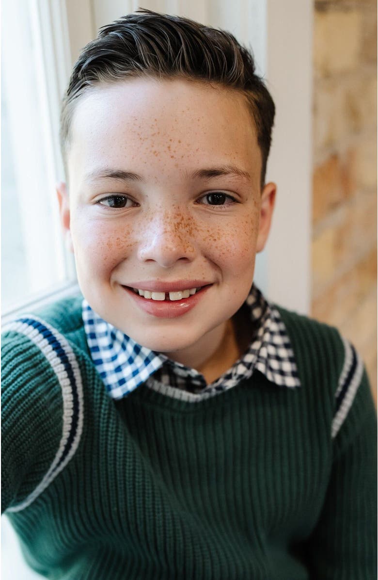 Hope & Henry Boys' Organic Sporty Crew Neck Sweater, Kids, Alternate, color, Collegiate Green