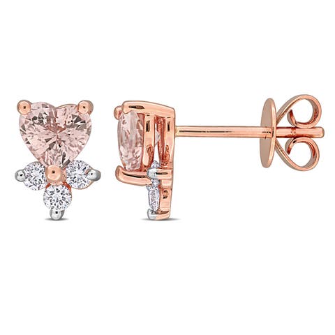 Pink Sapphire & Diamond Stud Earrings 14K