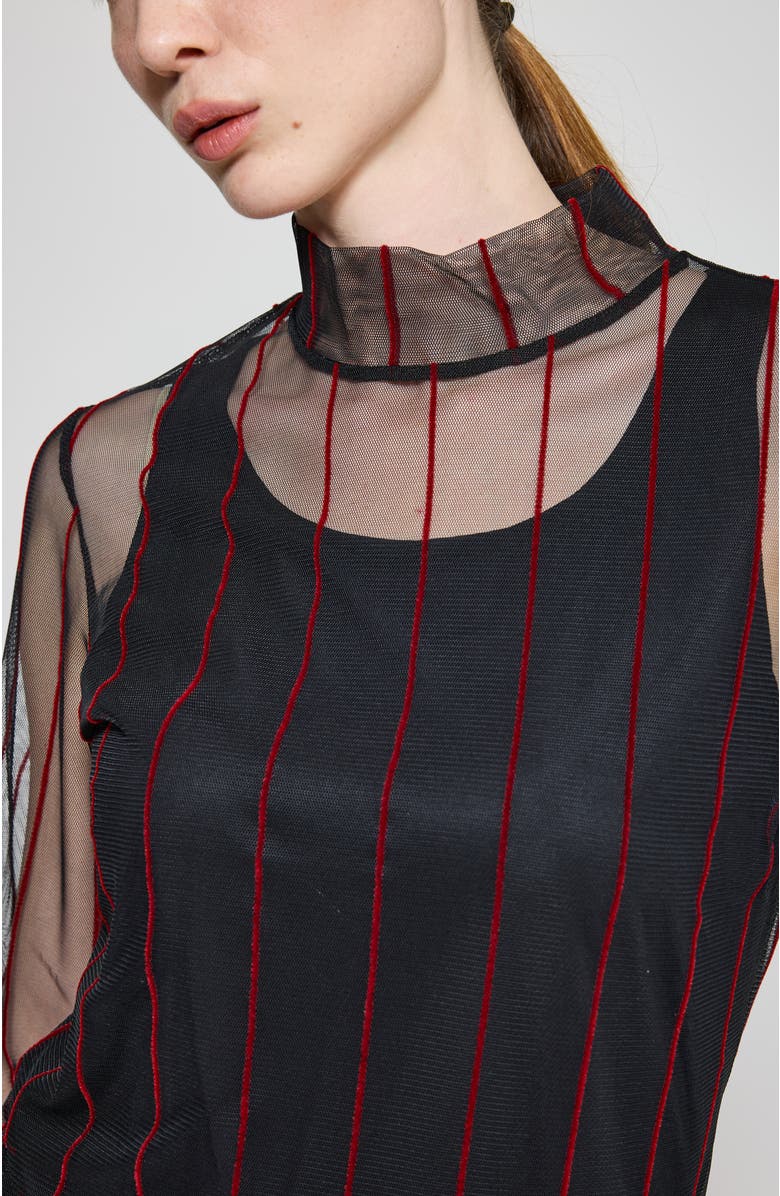 LUUKAA Eisley Striped Mesh Blouse, Alternate, color, Black Red