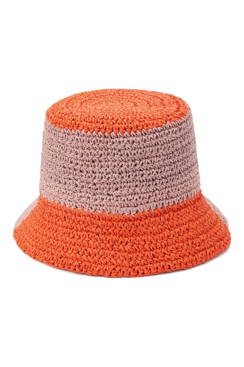 Colorblock Raffia Bucket Hat, Alternate, color, CORAL GLOW