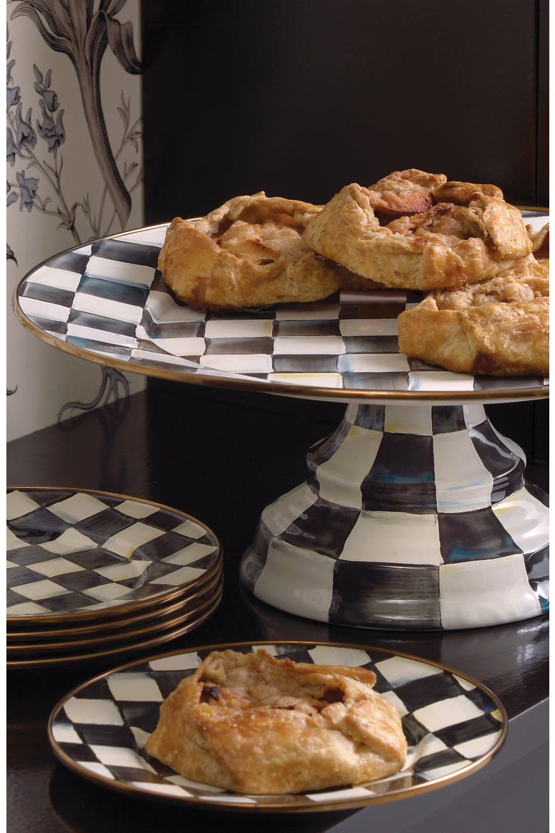 Courtly Check Pedestal Platter, Alternate, color, BLACK/ WHITE