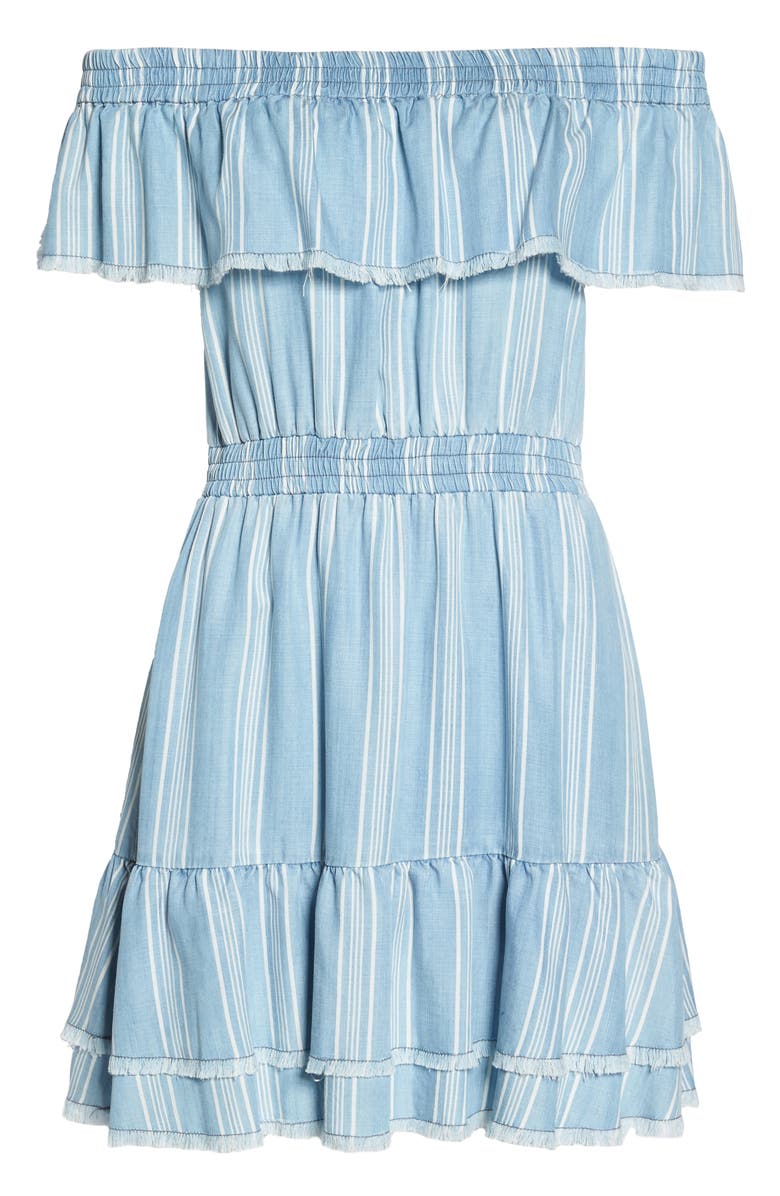 BB Dakota by Steve Madden BB Dakota Coco Stripe Off the Shoulder Ruffle Dress, Alternate, color,