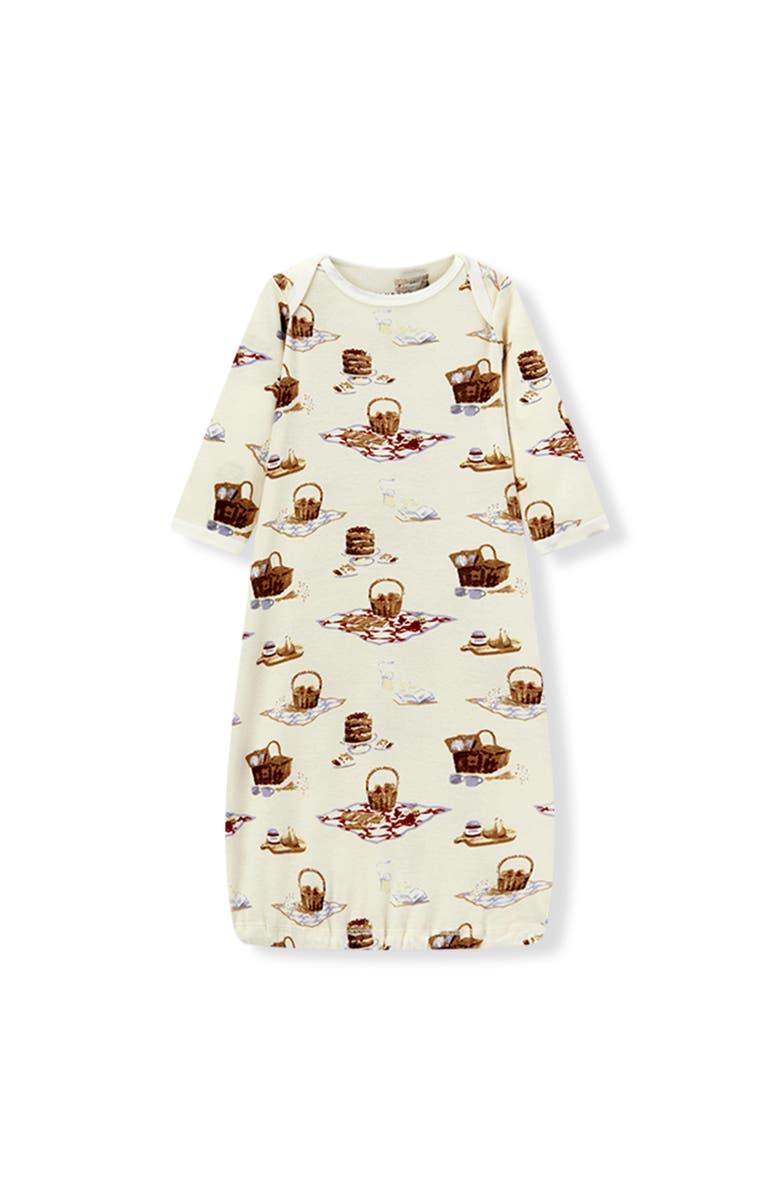 Milkbarn Organic Cotton Newborn Gown and Hat Set, Alternate, color, Picnic