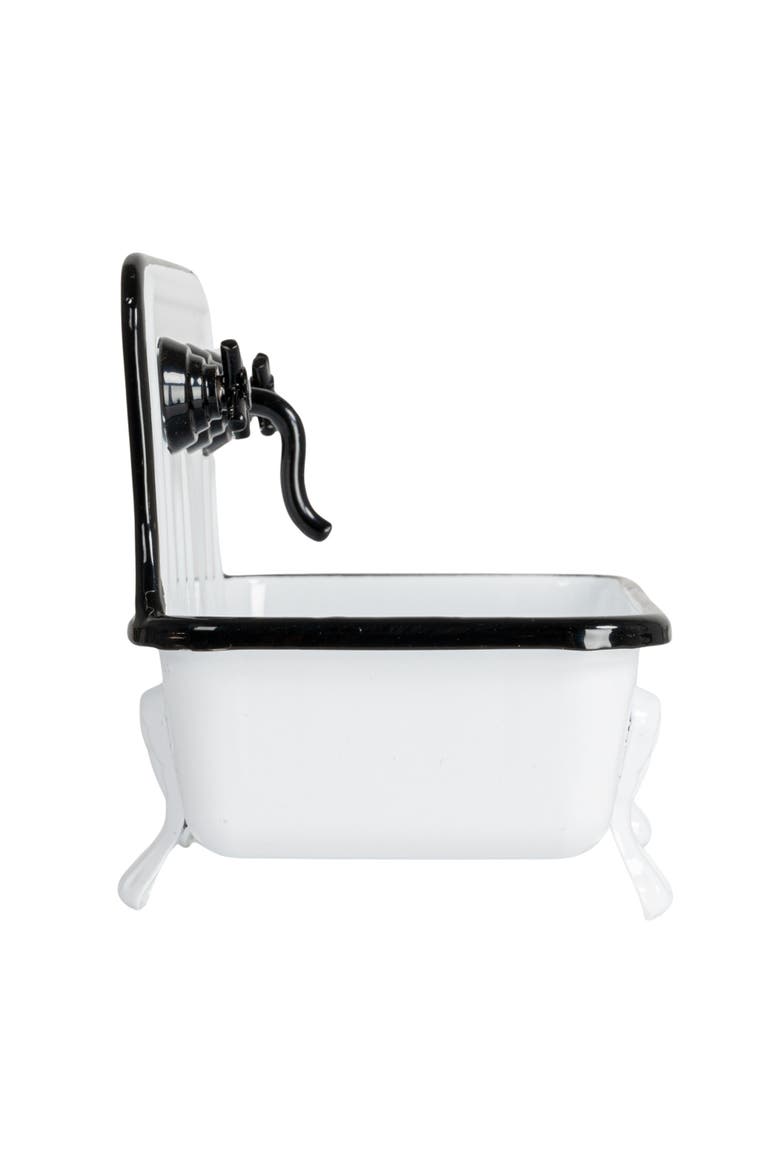 Vintage-Inspired Metal Sink Soap Dish with Faucet Design, White and Black, Alternate, color, White