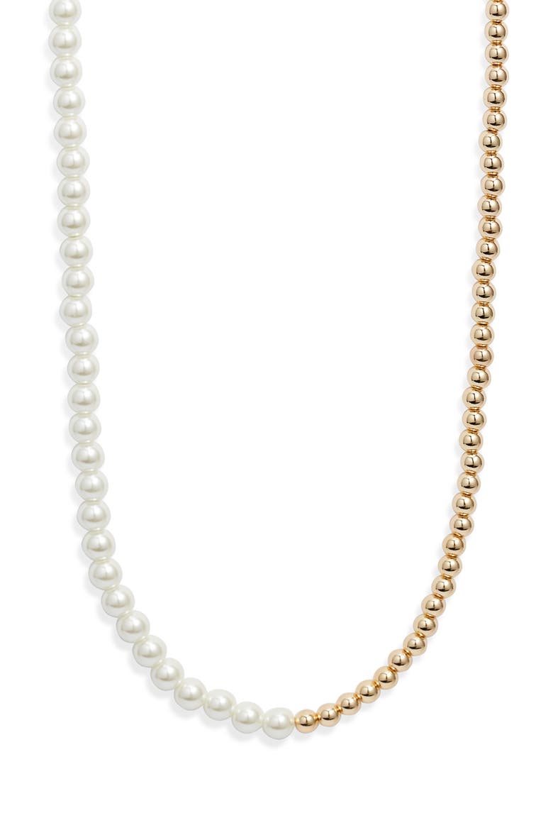 Faux Pearl & Bead Toggle Necklace, Main, color, WHITE- GOLD
