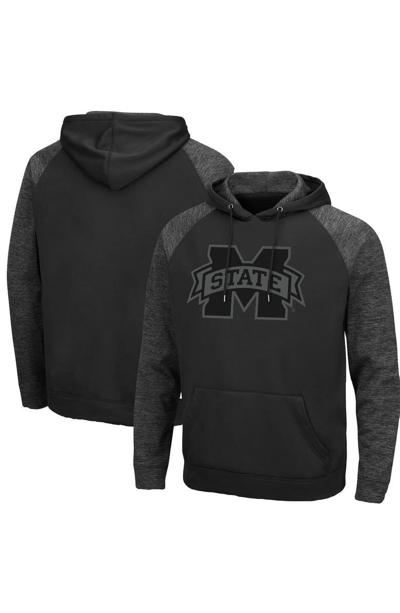 COLOSSEUM Men's Colosseum Black Mississippi State Bulldogs Blackout 3.0 Tonal Raglan Pullover Hoodie, Alternate, color,