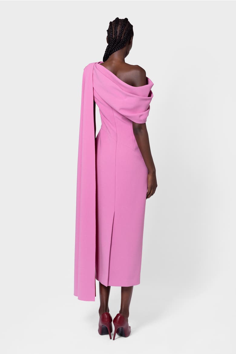 Maite Pink Crepe One Shoulder Midi Dress, Alternate, color, Orchid / Amaranthus