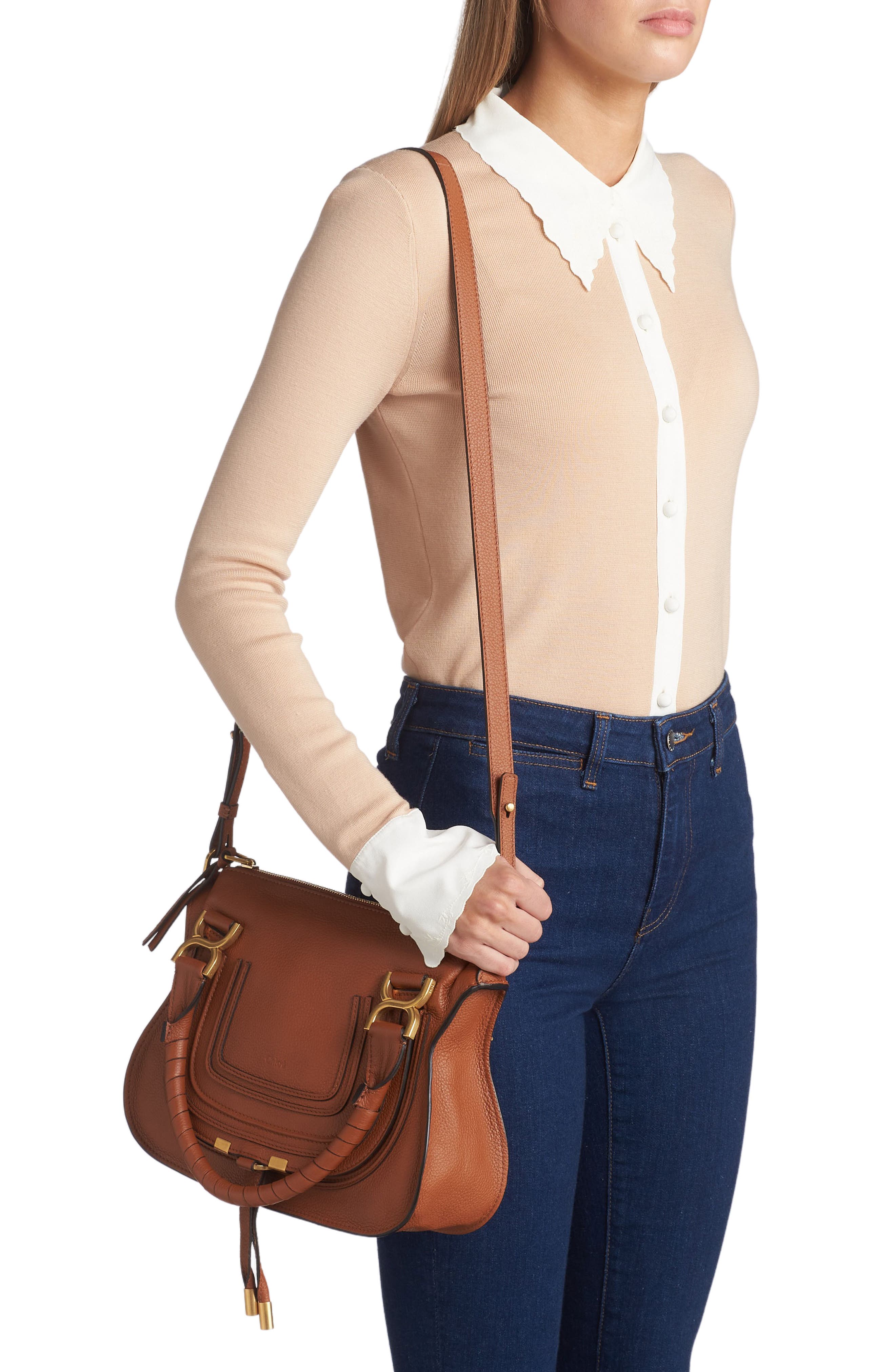 Small Marcie Leather Satchel, Alternate, color, TAN